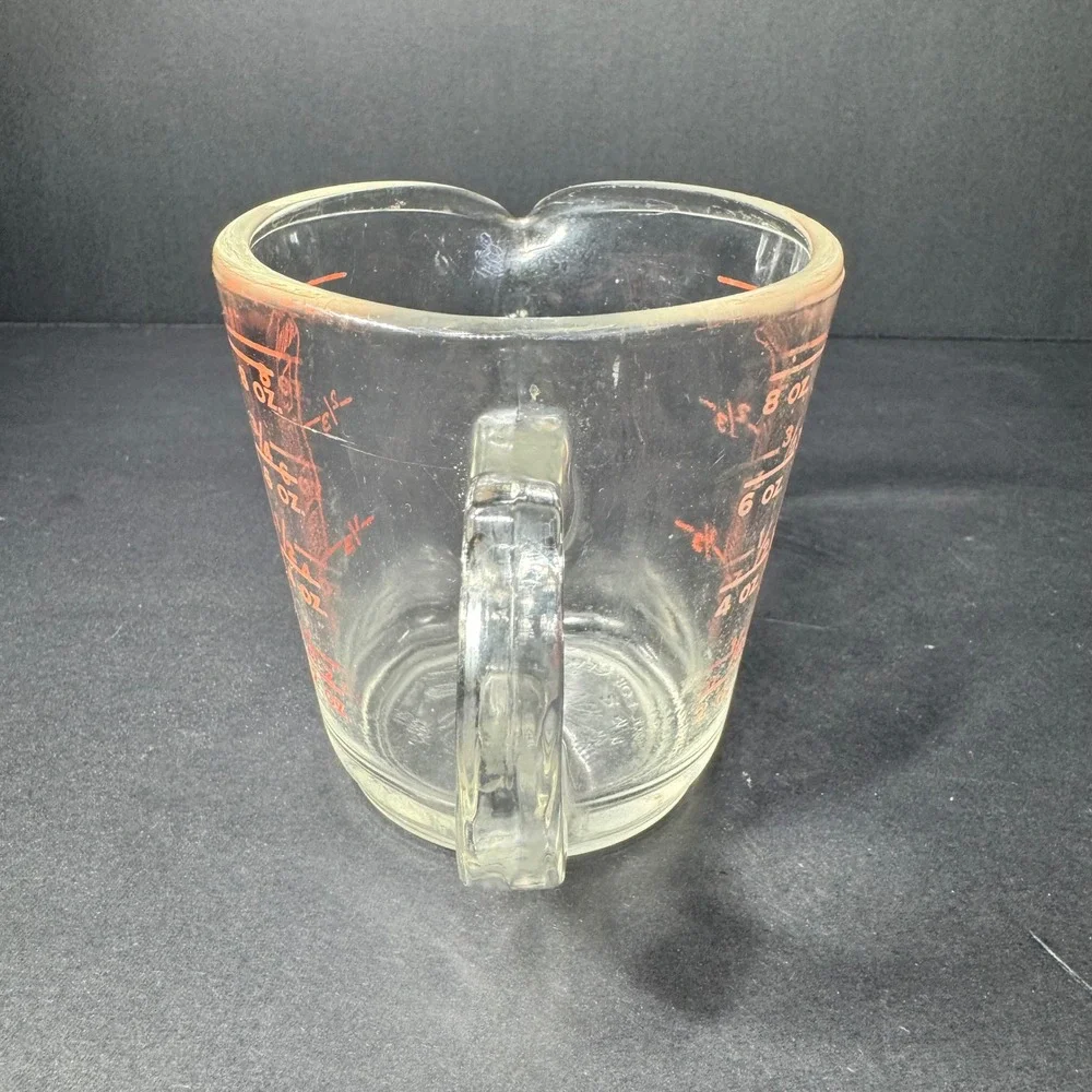 Vintage Pyrex 1 Cup Liquid Measuring Cup Red Lettering D-Handle #508 Made in USA